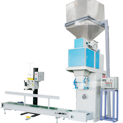 Lineaire weegmachine voor het wegen en verpakken van granulaatzaad en bonen